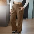 thumbnail image 4 of yueewhu Womens Wide Leg Work Pants Straight Elastic High Waisted Double Button Trousers Business Casual Pants with Pockets (Coffee, XXL), 4 of 6