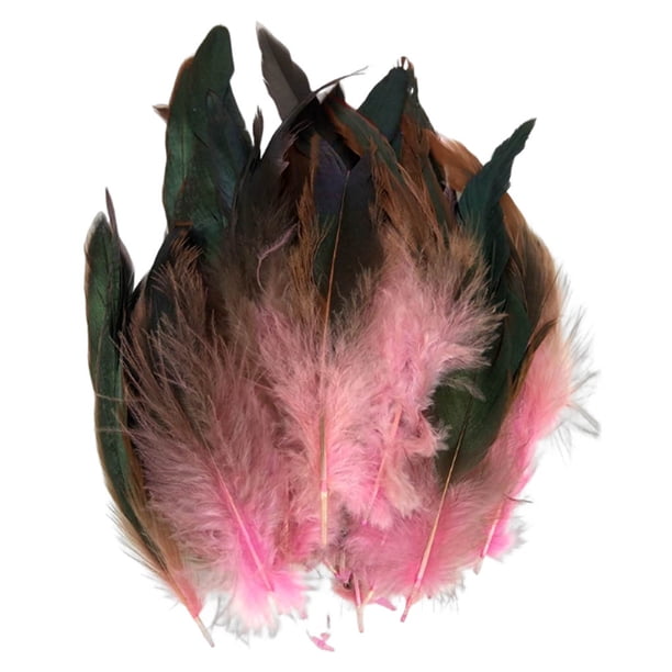 Moyic 50 Uds plumas de gallo naturales exquisita artesanía accesorios salvajes y elegantes plumas de pollo Boho Tela de costura y artesanía Rosa