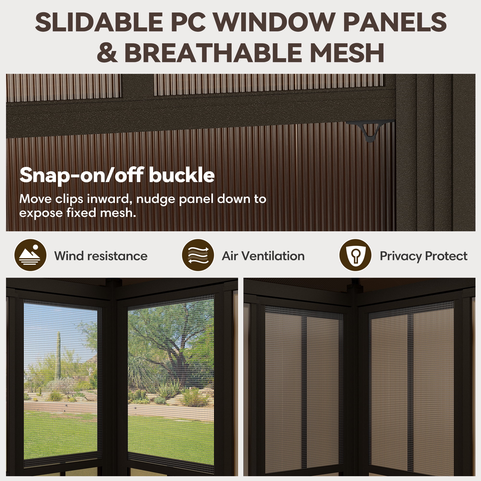Hommow 12' x 14' Solarium Sunroom, Outdoor Hardtop Polycarbonate Roof Sun Room, Aluminum Frame Tiny House with Lockable Sliding Doors