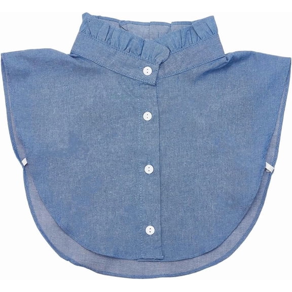 Collar Denim Blue Ruffle Edge Detachable False Dickey Blouse Top Decorative Cotton Mock Collars Half Shirt Button Up Adjustable Strap for Women Clothing Dresses Sweaters Accessories
