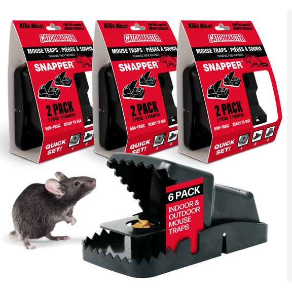 Catchmaster Snapper Mouse Trap 6-Pk, Mouse Traps Indoor for Home, Reusable Rodent Killer
