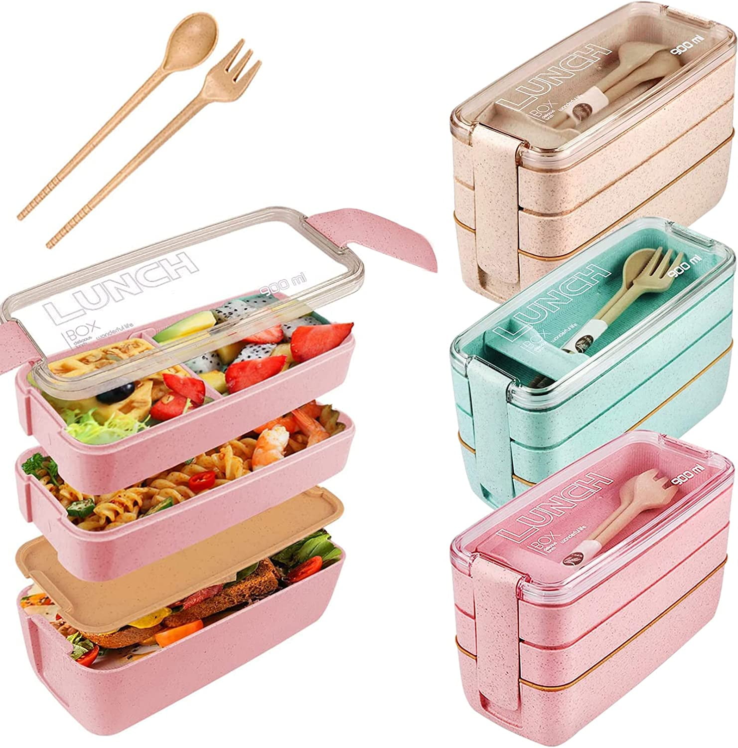 Wheat Straw Lunch Box Japanese Bento With Tableware Microwaveable