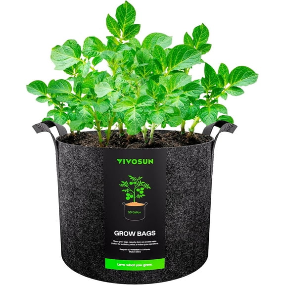 VIVOSUN 1 Pack 50 Gallon Grow Bag, Fabric Pot with Handles for Vegtables and Plants, Black