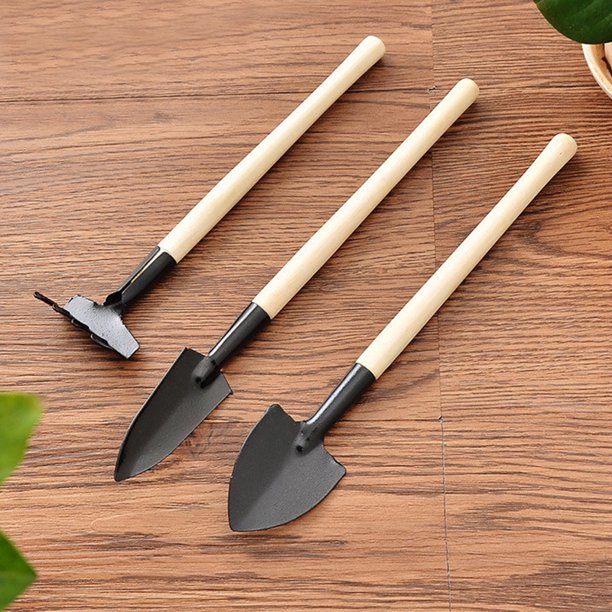 3 Unids / set Rastrillo de jardinería Pala de madera Mango de metal Mini herramientas para niños Jardinería Suministros de jardinería Jardinería Flores y plantas Herramientas de siembra 3 piezas TUNC Sencillez