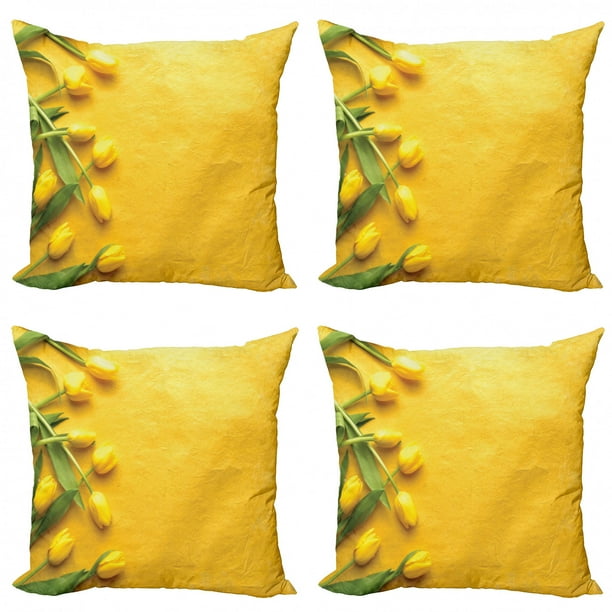 Yellow Throw Pillow Cushion Case Pack Of 4 Danish Dutch Tulips On Colored Wall Garden Floral Love Lily Herbs Print Modern Accent Double Sided Print 4 Sizes Yellow Green By Ambesonne Walmart Com