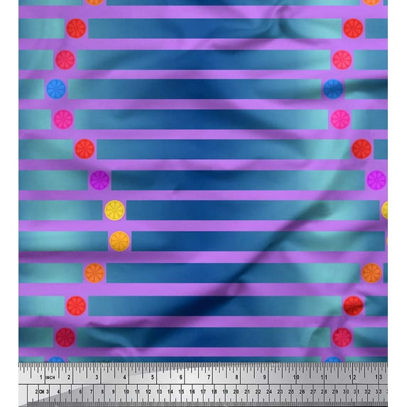 Soimoi Purple Cotton Voile Fabric Floral Dot & Stripe Printed Fabric 1 Yard 56 Inch Wide