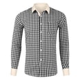 thumbnail image 5 of XIAOCHA Men's Gingham‑Print Button‑Up Shirt Long‑Sleeve Spread‑Collar Urban Hangout Button‑Down Top, Black, Sizes L, 5 of 6