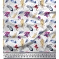thumbnail image 1 of Soimoi White polyester Crepe Fabric Feather & Floral Print Fabric by Yard 42 Inch Wide, 1 of 1
