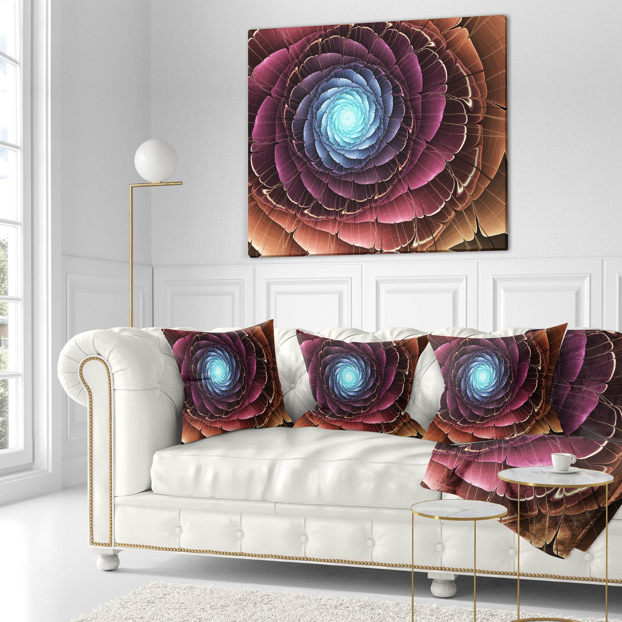 Designart Fractal Flower Pink Brown Digital Art - Floral Throw Pillow - 16x16