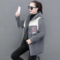 thumbnail image 6 of comerut Lady Fall Winter Coat Thick Fleece Colorblock Long Sleeve Hooded Pockets Mid Length Zipper Closure Cardigan Warm Loose Lady Jacket, 6 of 8