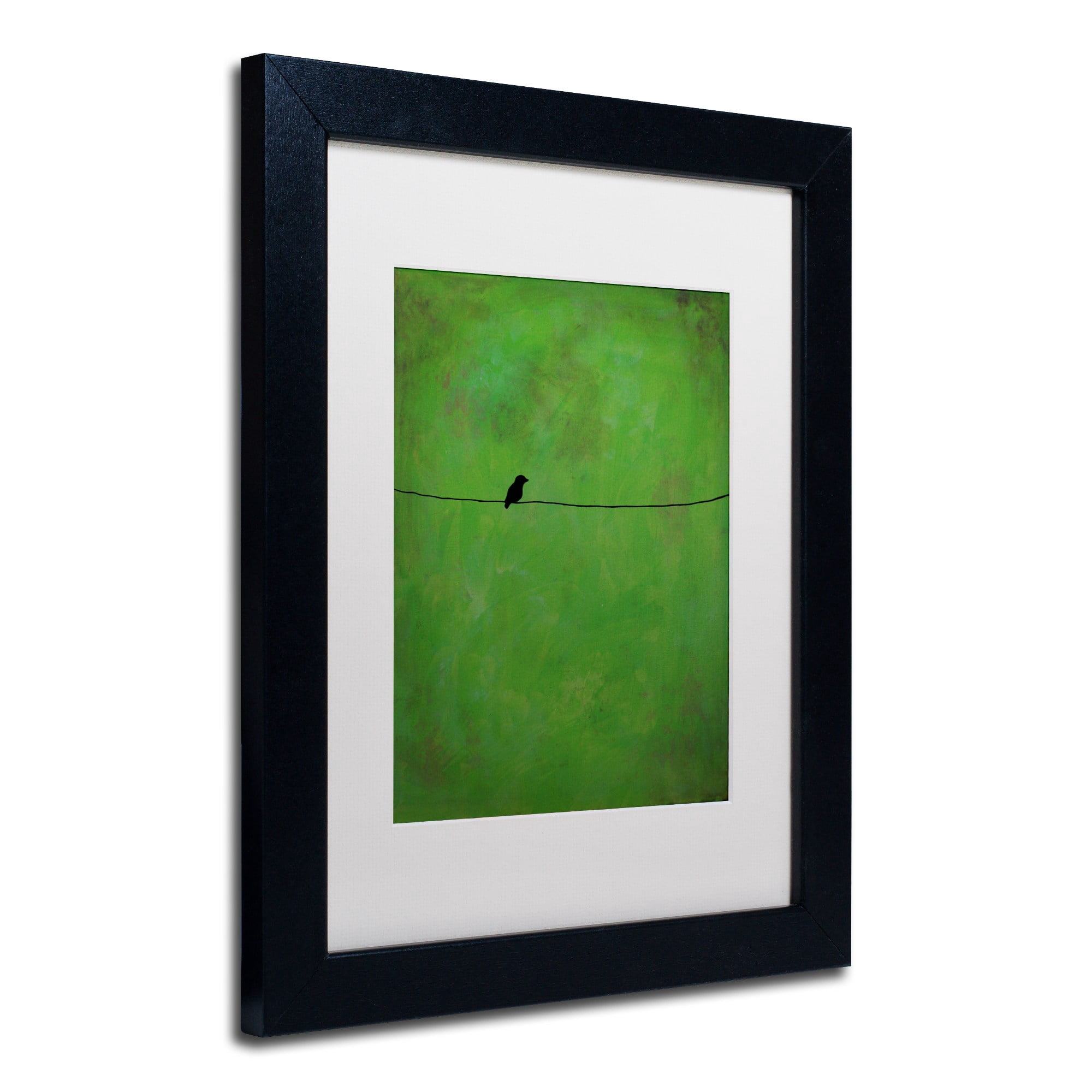 Trademark Fine Art "Lone Bird Green" Canvas Art by Nicole Dietz White Matte, Black Frame