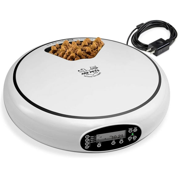Arf Pets Automatic Pet Feeder 5 Meal Programmable Timer Dishwasher Safe Tray