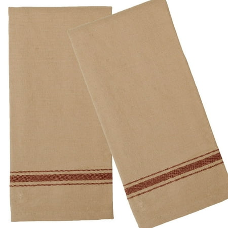 

Grain Sack Stripe Oat and Barn Red Towel - Set of 2 - by Raghu