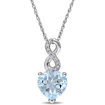 Tangelo 2 Carat T.G.W. Sky Blue Topaz and Diamond-Accent 10kt White Gold Heart Infinity Pendant, 17