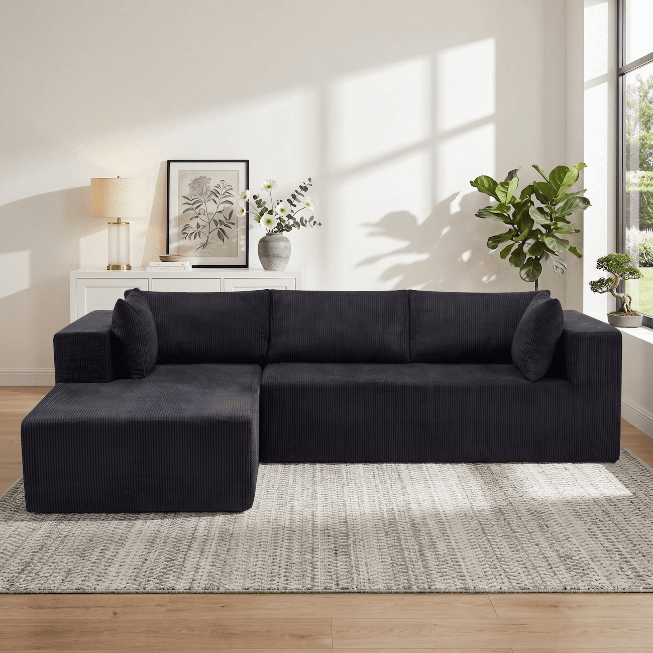 Xiweot 105" Modular Sectional Sofa, Cloud Couch with Chaise, Boneless Corduroy L Shaped Couch, No Assembly Deep Seat Sectional Sofa for Living Room Apartment (Square Right Chaise)