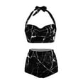 thumbnail image 3 of Suhoaziia Marble Stripe Tankinis for Women with Tummy Control Breathable 2 Pcs String Sexy Bathing Suit,Breathable Halter Ruched High Neck Halter Top and Bottom Set Size M, 3 of 6