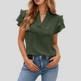 thumbnail image 2 of MIXUE Boho Tops For Women Summer Solid Color V Neck Double Layer Ruffled Short Sleeve Casual Tshirts Activewear,Green,L, 2 of 8