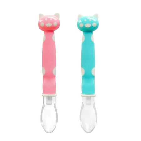 

2Pcs Cartoon Kids Soup Spoon Straight Curved Spoon Kitchen Tableware Pink Blue