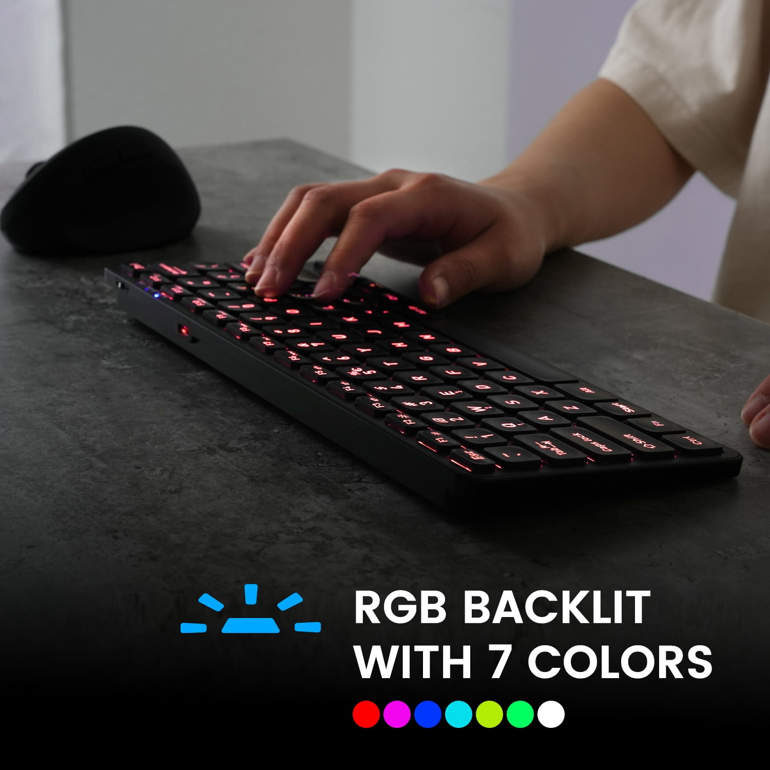 Perixx PERIBOARD-832RGB Wireless RGB Backlit Mini Keyboard - Up to 3 Multi-device Connection - Black - US English