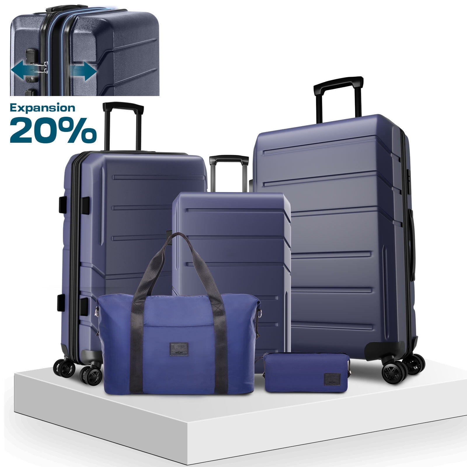 HOTEEL 5 Piece Luggage Sets,Expandable ABS+PC Hardshell Suitcase Set with TSA Lock,Lightweight Carry on Suitcases for Men Women,Blue