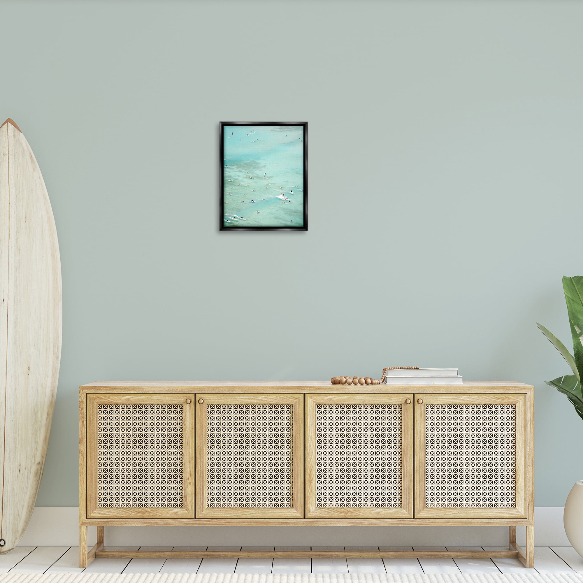 Stupell Industries People Swimming in Summer Landscape Painting Black Floater Framed Canvas Art Print Wall Art, 17 x 21