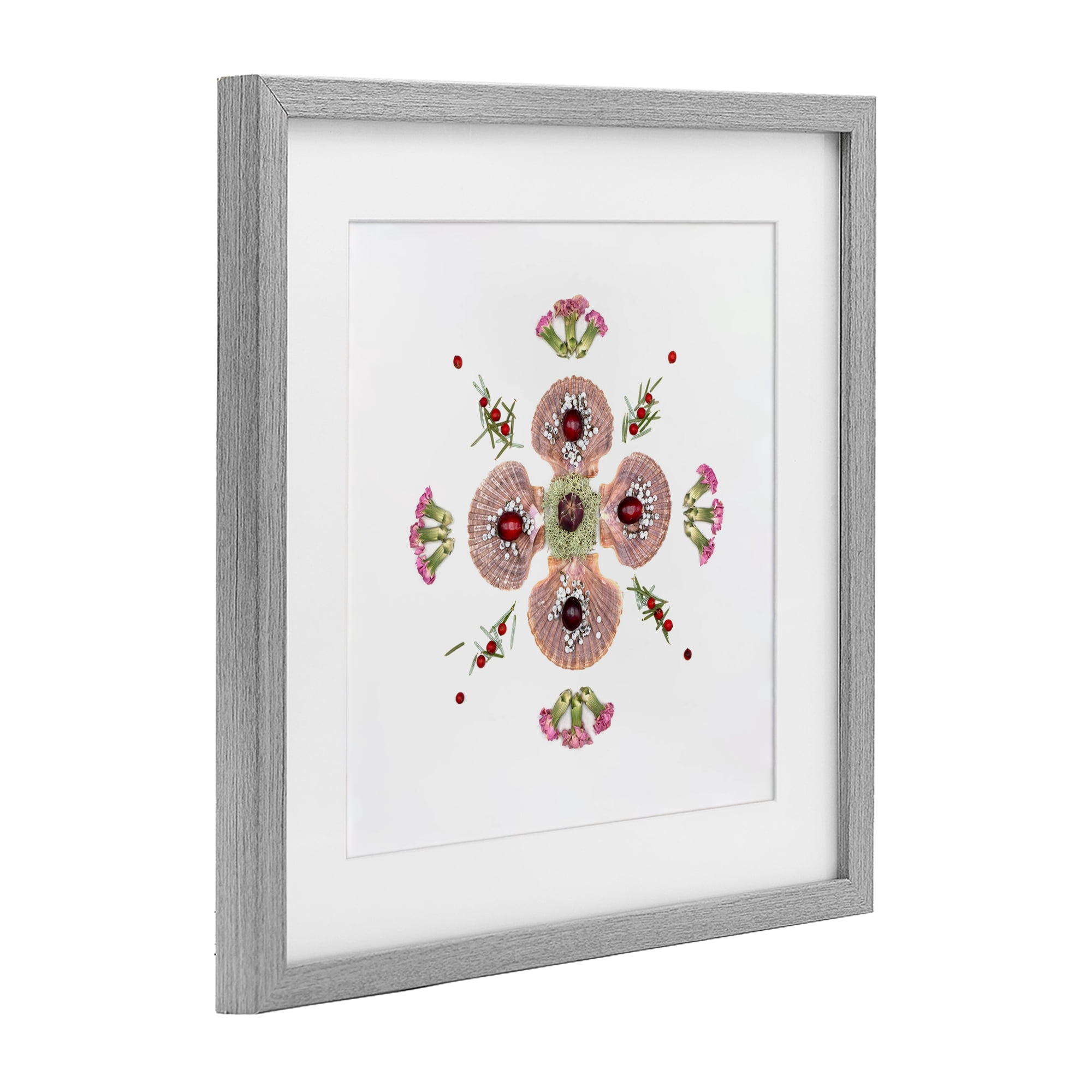 Stupell Industries Clam Shells & Botanicals Pattern Gray Framed Print Under Glass, design by Beth Adoette