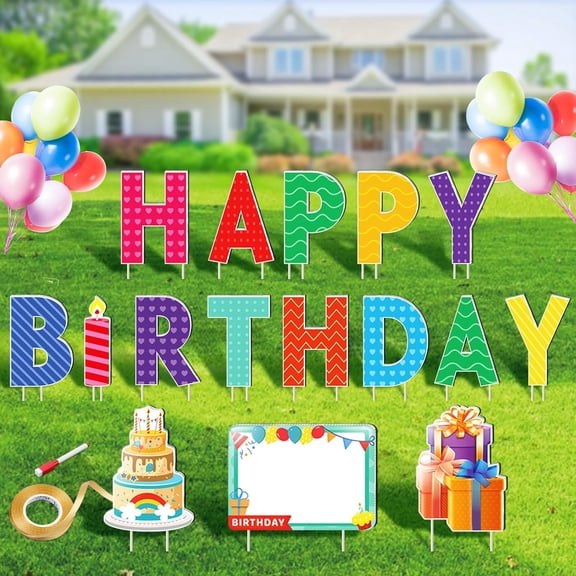 Happy Birthday Yard Sign with Stakes - 16pcs Happy Birthday Yard Sign, Personalized Yard Birthday Signs Colorful Weatherproof Birthday Lawn Sign for Outdoor Yard Decorations Garden Party
