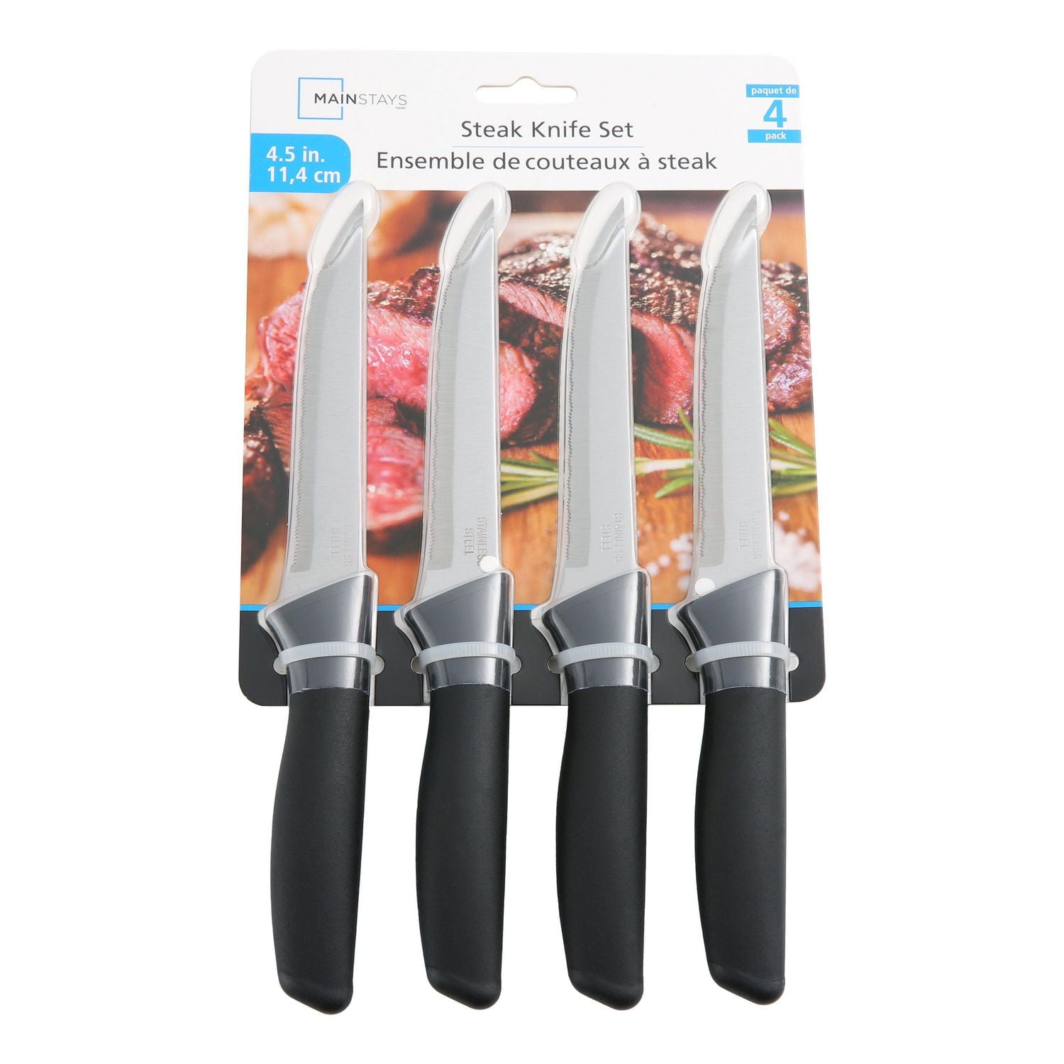 Ensemble de 4 couteaux à steak en acier inoxydable Mainstays Noir Couteaux à steak Mainstays