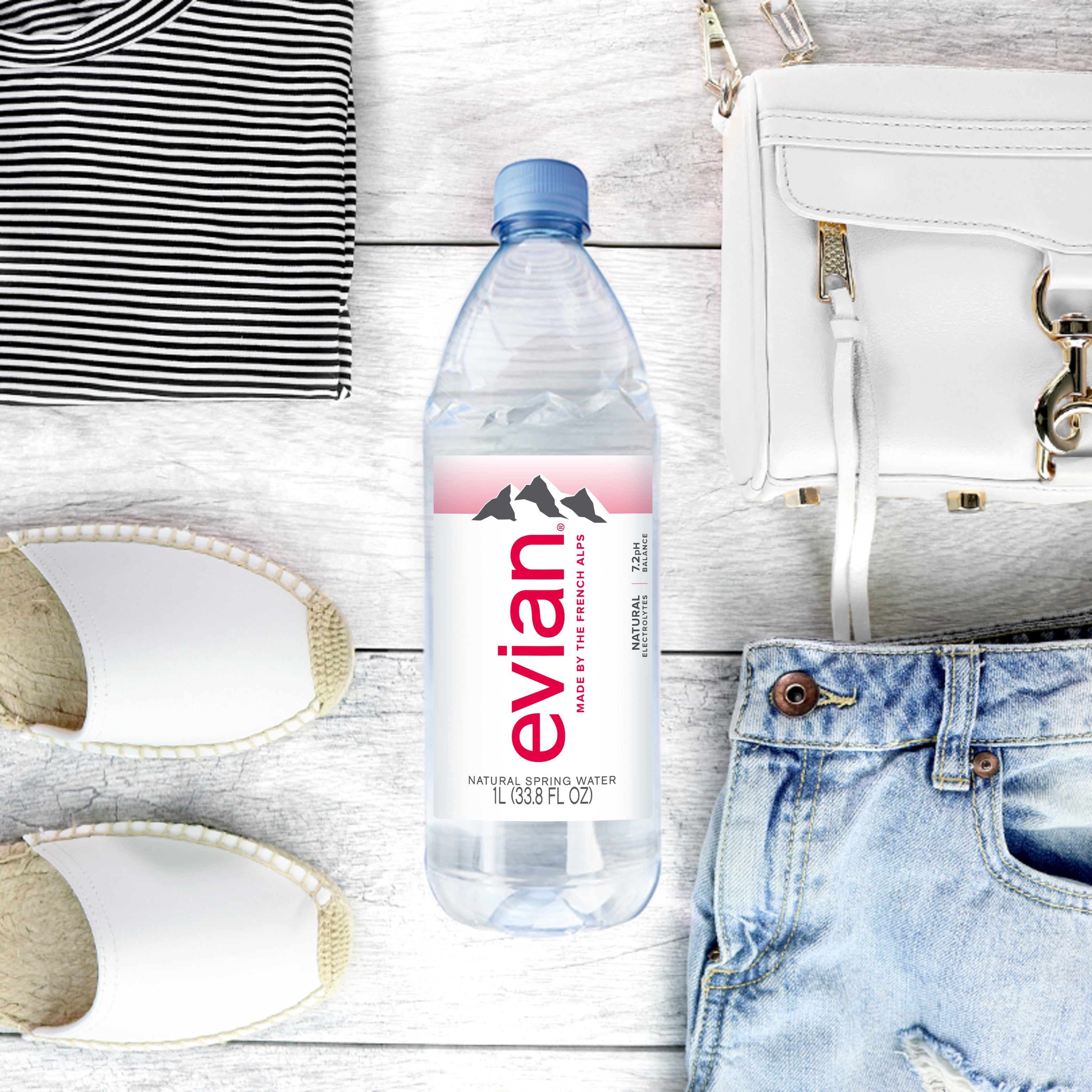 evian Natural Spring Drinking Water, 1 L, 12 Pack Bottles (2 Packs of 6)