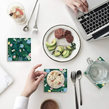 

ZHANZZK Tropical Palm Leaves Set of 4 Coaster for Drinks Absorbent Ceramic Stone Coasters Cup Mat with Cork Base for Home Kitchen Room Coffee Table Bar Decor