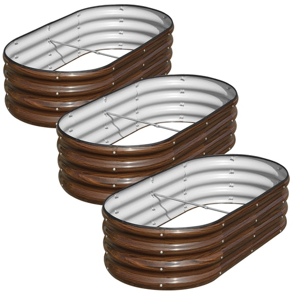 SnugNiture Galvanized Raised Garden Bed Outdoor, 3Pcs 4x2x1ft Metal Planter Box, Brown