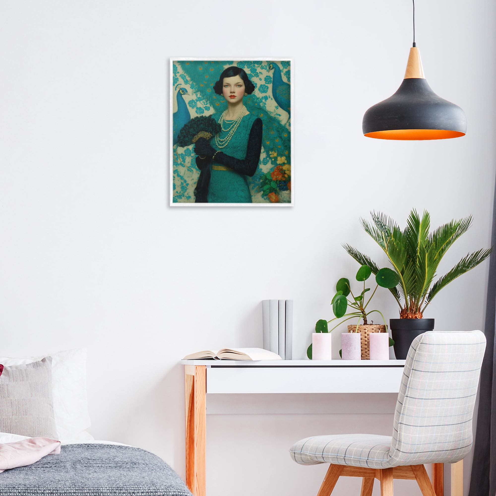 Stupell Industries Vintage Peacock Poise White Framed Giclee Art, design by A Barefoot Stylist