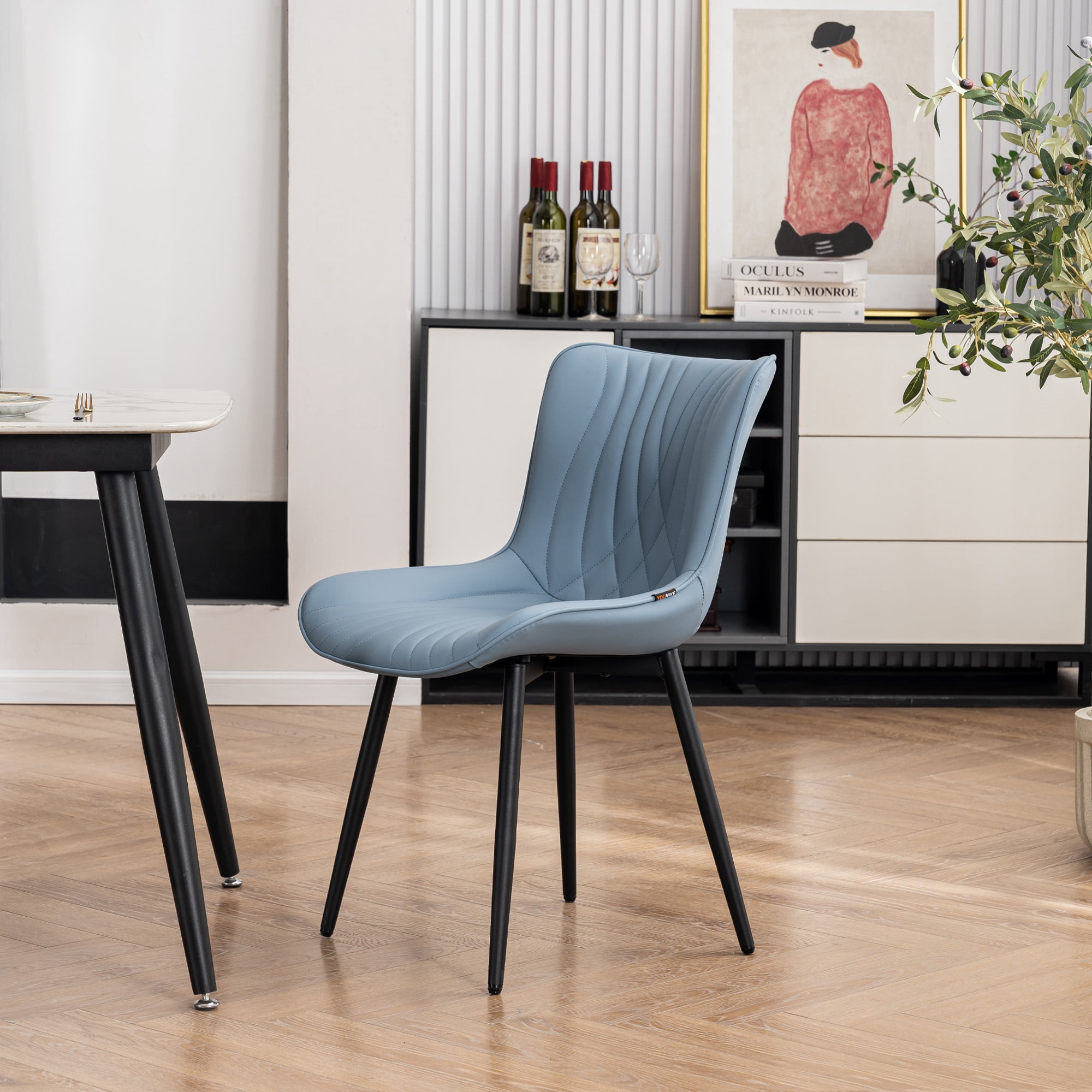 YOUNIKE Modern Dining Chairs with Metal Legs Set of 2 Upholstered Kitchen Dinner Side Chair, Blue