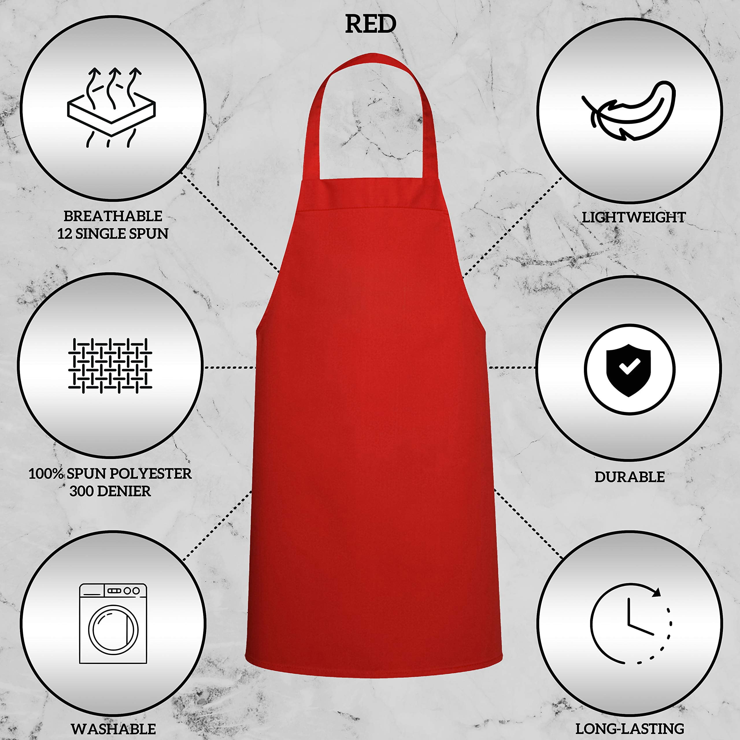 12 Pack Bib Apron - Unisex Red Aprons  Machine Washable For Men And Women Kitchen Cooking Bbq Bulk (pack Of 12 No Pockets Red)