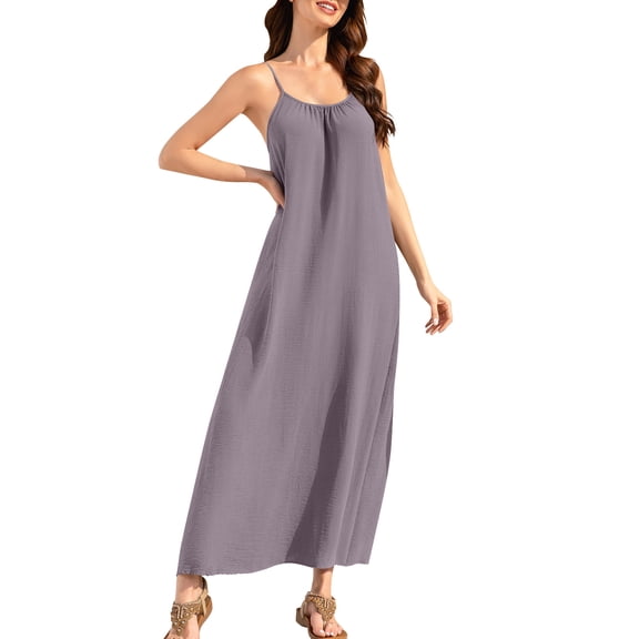ZHYou Backless Maxi Dresses for Women Spaghetti Strap Casual Loose Fit Tie Back Summer Beach Cover Up Dresses,Purple,Size 5XL