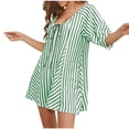 thumbnail image 3 of Womens Striped Puff Sleeve Shorts Romper Adjustable Neck Wide Leg Oversized Mini Dress Jumpsuit with Pockets, 3 of 5