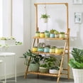 thumbnail image 2 of Wisfor 3 Tier Ladder Plant Stand Bamboo Folding Flower Display with Hanging Rail, 27.5x15.5x37.8in, 2 of 12
