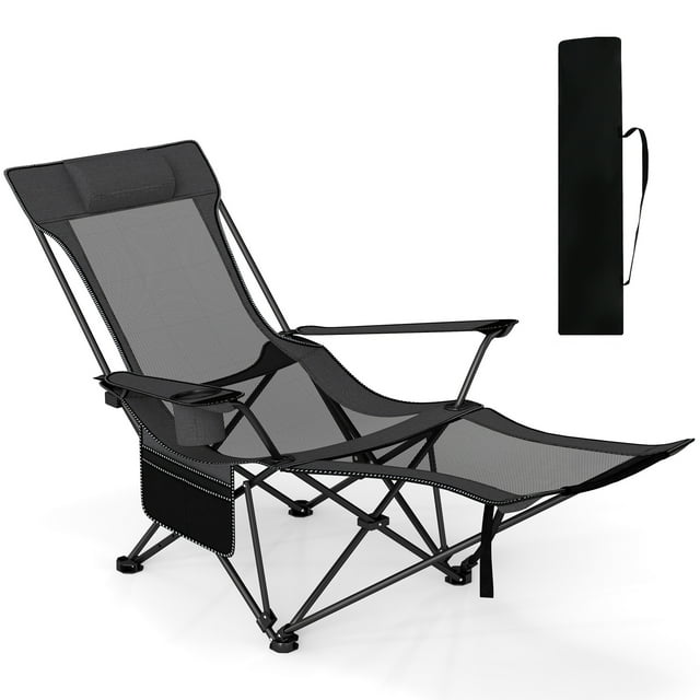 Gymax Camping Lounge Chair w/Detachable Footrest 4-position Backrest Carrying Bag
