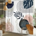 thumbnail image 3 of Boho Shower Curtain Mid Century Navy Blue Gold Plant Leaves Modern Abstract Minimalist Shower Curtains Decorative for Bathroom Waterproof Fabric Shower Curtain with Hooks 72x72 Inches, 3 of 6