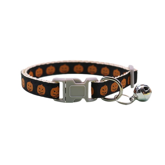 Halloween Pumpkin Print Breakaway Pet Collar with Bell, Soft Imitation Nylon Adjustable Collar, 19–31cm Flexible Neck Accessory for Kittens Dogs Cats Halloween Daily Walking Holiday Photo Decor
