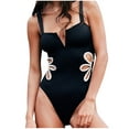 thumbnail image 3 of Lopeceal Women's Sexy One Piece Swimsuit Flower Hollow Side Ruched V Neck Cutout Tummy Control Bathing Suit Swimwear, 3 of 4