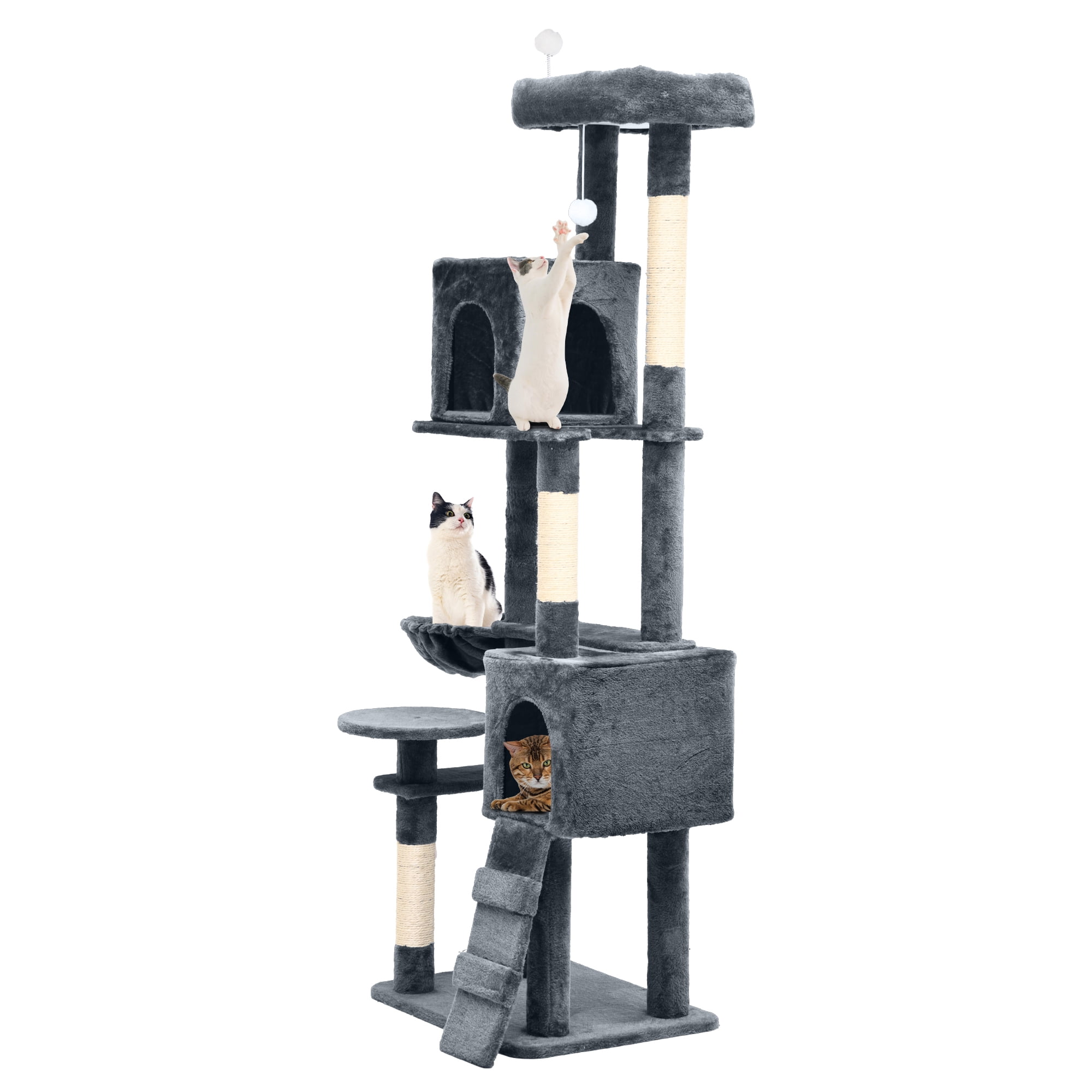 Uforic 70.8"Cat Tree Tower for Indoor Cats,Multi Level Play Tower Condo  with Scratching Posts&Cozy Basket, Dark Gray