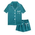 thumbnail image 4 of Girls Pajamas Valentines Satin Silky Pjs Set Kids 2Pcs Button-Down Nightwear Sleepwear Girls Satin Pajamas Short Sleeve Sleepwear Set Silky Feel Pjs For Kids Gifts 3-14Y Dark Green,140=8-9Y, 4 of 4