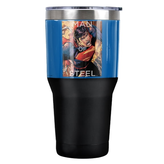 Superman Flight of Steel Stainless Steel Tumbler 30 oz Coffee Travel Cup, Vacuum Insulated & Double Wall with Leakproof Sliding Lid