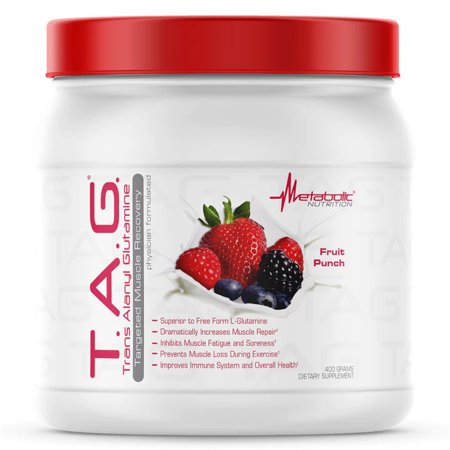 Metabolic Nutrition TAG Muscle-Targeted Glutamine 100% L-Glutamine Peptide Powder Pre Intra Post Workout Supplement 400 Grams Fruit Punch (40 Servings) *EN