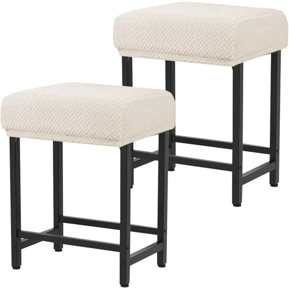 Rectangle Stretch Counter Height Barstool Slipcovers Rectangular Vanity Stool Cover Kitchen Counter Saddle Seat Cover 2PC Beige