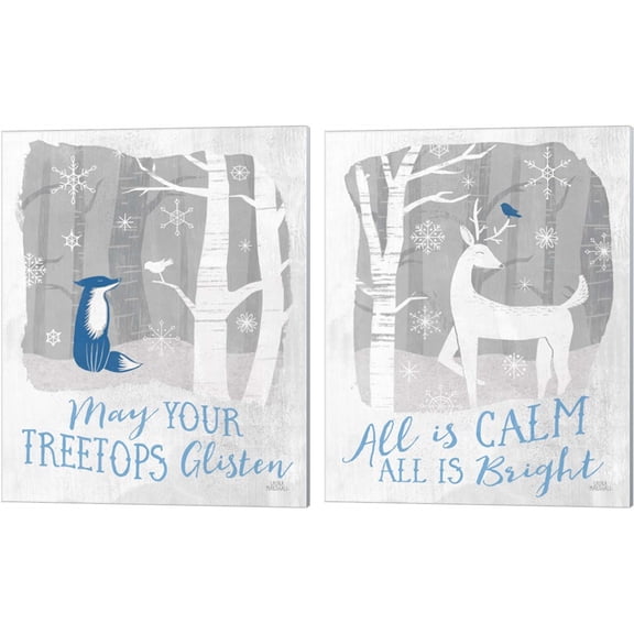 Great Art Now Woodland Wishes Blue B by Laura Marshall 2 Piece Canvas Art Set Each 12"W x 15"H