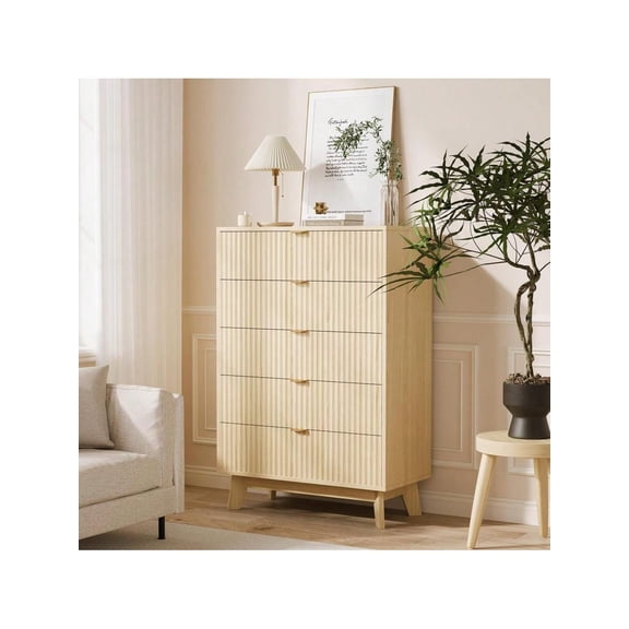 Wood Color 5 Drawer Dressers, Wood Tall Dresser Storage Organizer, Modern Bedroom Chest With Deep Storage For Closet Hallway, Entryway, Living Room Wooden Shoe Cabinet White Wardrobe Cabinet