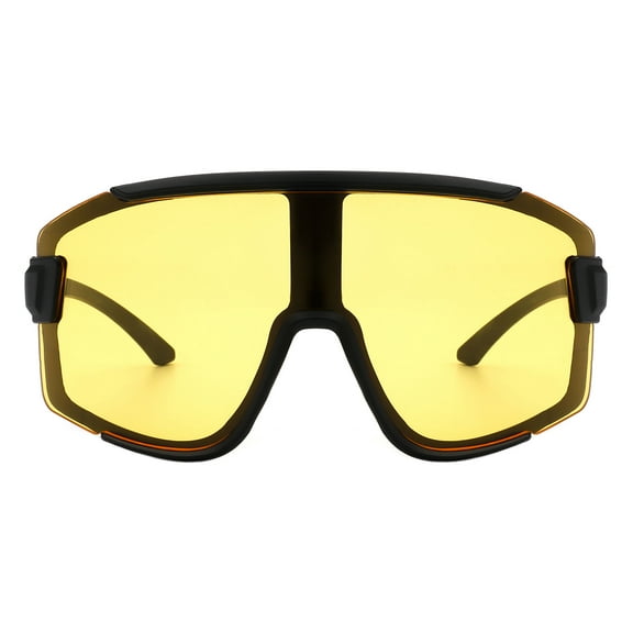 Mens Shield Wrap Around Sunglasses Oversized Sports Shades UV 400 Black, Yellow