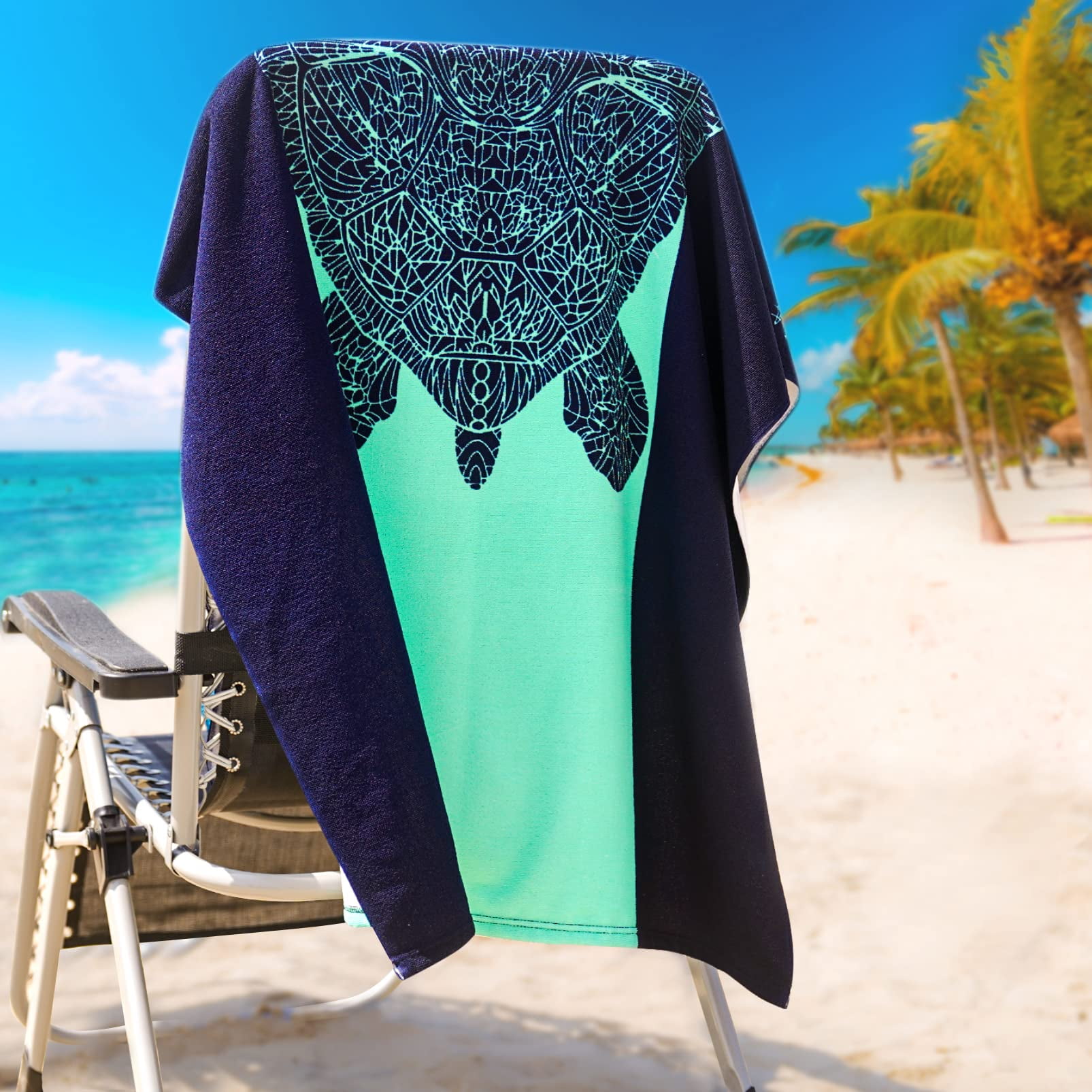 2 Pack Oversized Beach Towel Set,Extra Large Long XL Microfiber Pool Swim Towels,Quick Dry Super Absorbent Sandless Travel Towels Blanket Bluk,Adult Men Vacation Essential,74"x36"-Coconut Tree Turtle